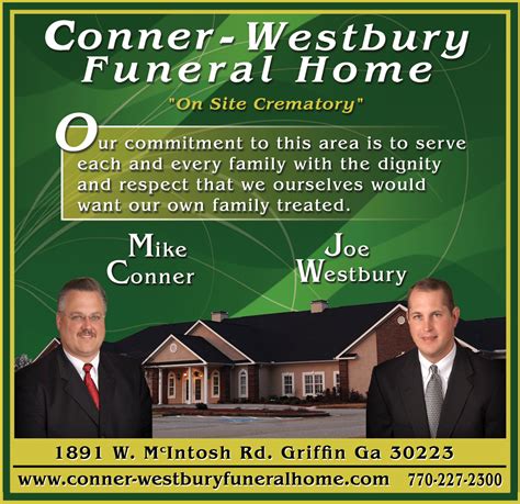 Conner-Westbury Funeral Home 1891 West McIntosh Road Griffin, GA 30223. . Conner westbury